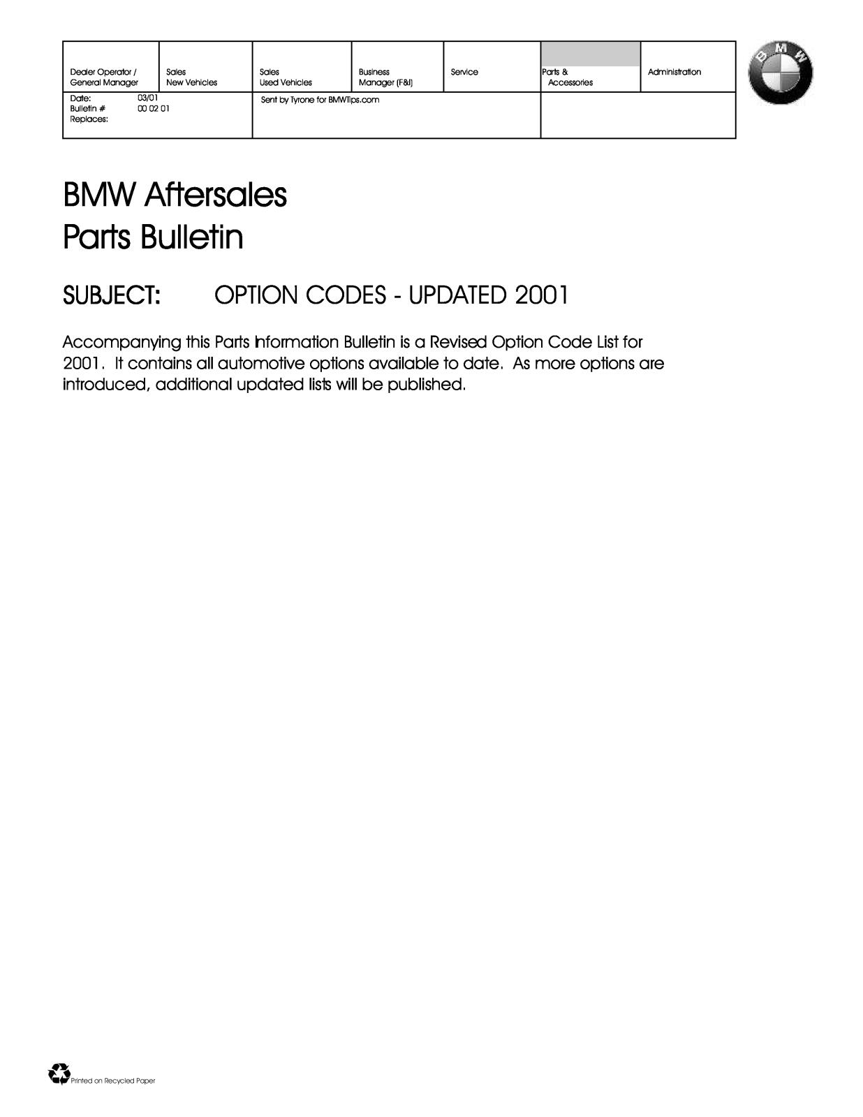 2001 Bmw Option Codes List.pdf (65 Kb) - Ostatní - Anglicky (en)